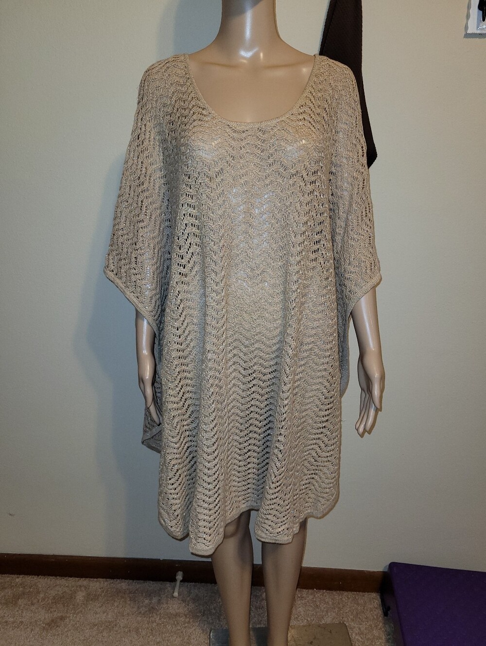 Catherines Beige Crochet Knit Poncho Style Overlay.  Size 5X.